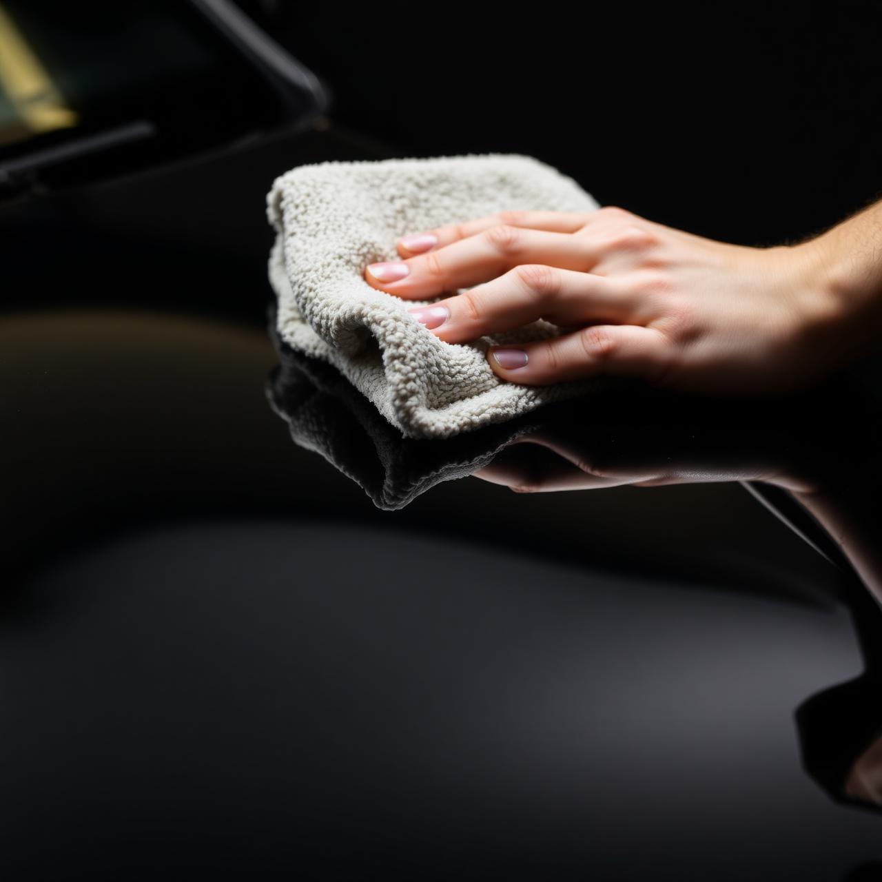Hand polishing a detailed black car